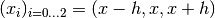 (x_i)_{i = 0 \dotsc 2} = (x - h, x, x + h)